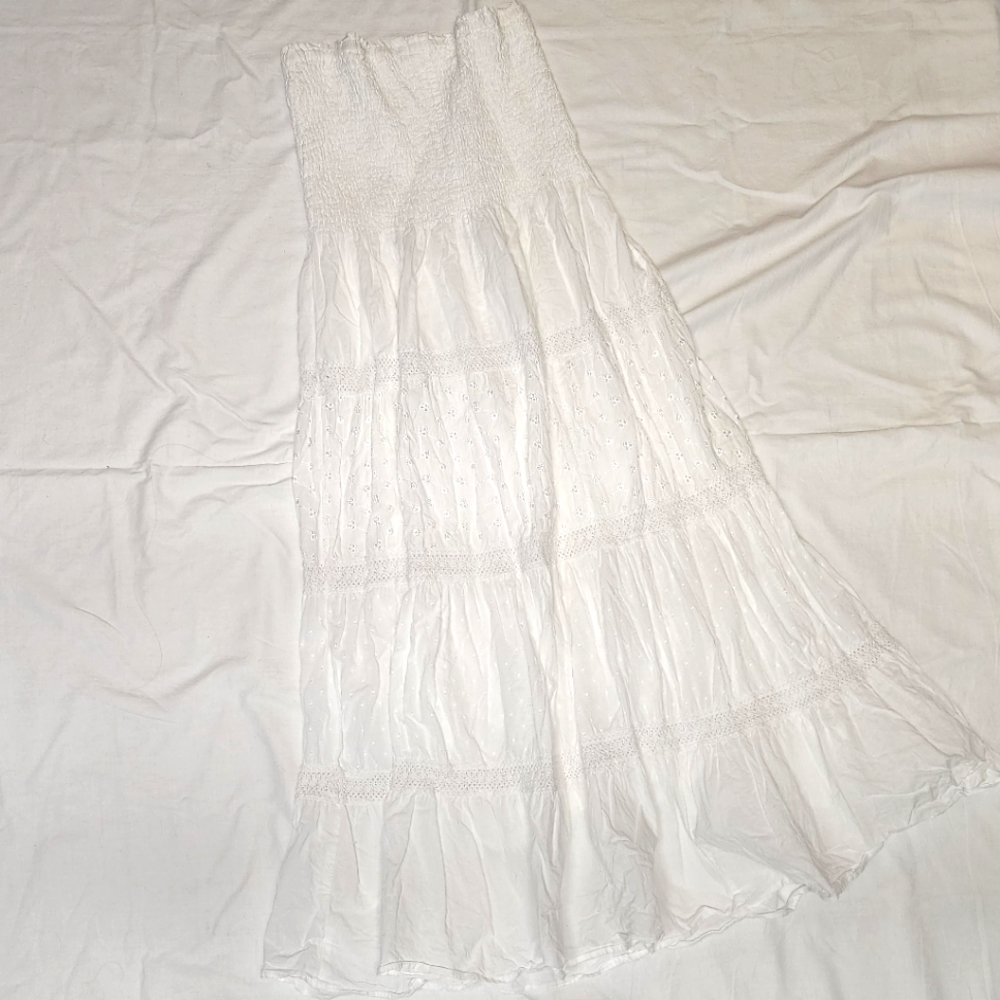 White Strapless Tiered Sundress